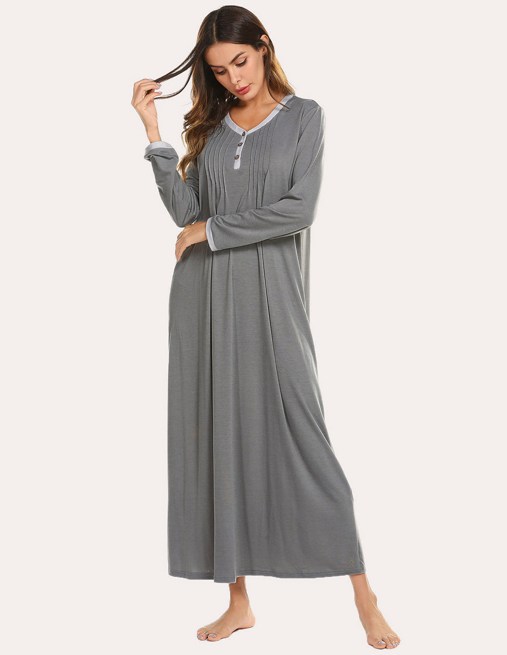 Long Sleeve Front Pleated Nightgown (US Only) Sleepwear & Loungewear - Tophatter Daily Deals
