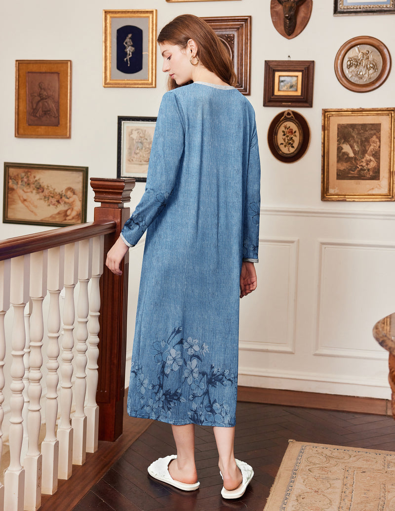 Long Sleeve Front Pleated Nightgown (US Only) Sleepwear & Loungewear - Tophatter Daily Deals