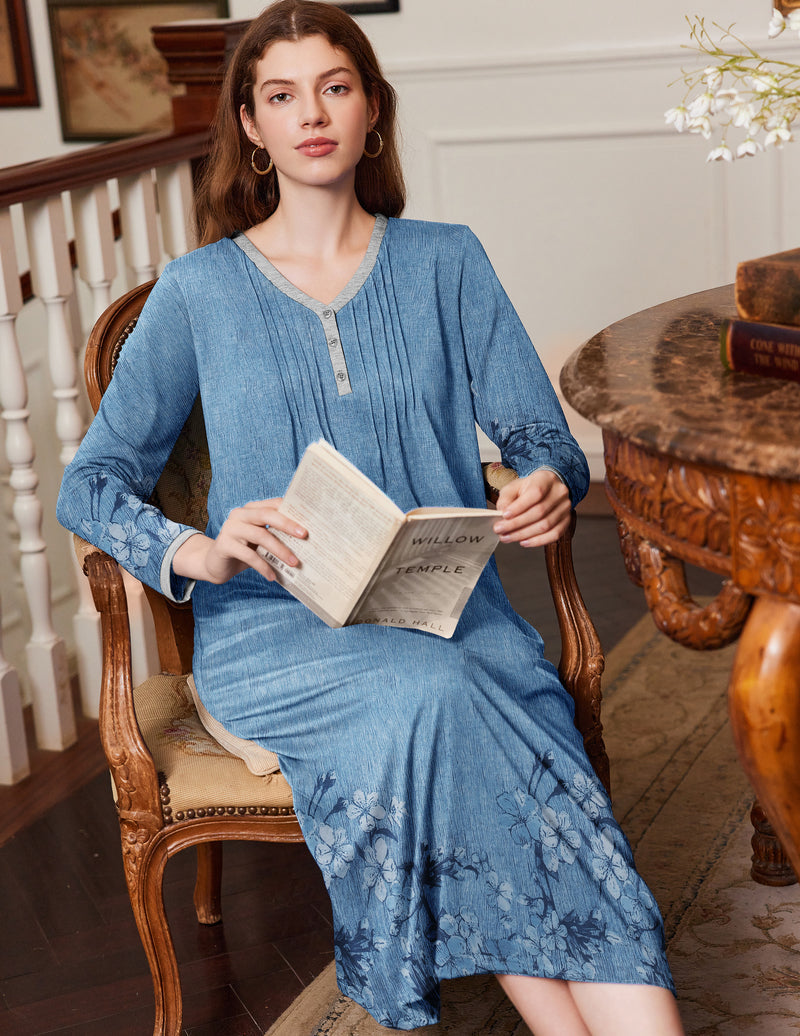Long Sleeve Front Pleated Nightgown (US Only) Sleepwear & Loungewear - Tophatter Daily Deals