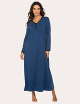 Long Sleeve Front Pleated Nightgown (US Only) Navy Blue Sleepwear & Loungewear - Tophatter Daily Deals
