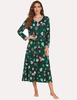 Long Sleeve Front Pleated Nightgown (US Only) Green Santa Sleepwear & Loungewear - Tophatter Daily Deals