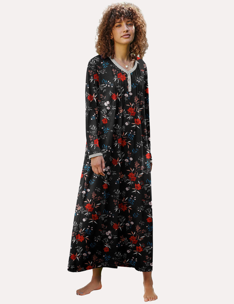 Long Sleeve Front Pleated Nightgown (US Only) Sleepwear & Loungewear - Tophatter Daily Deals