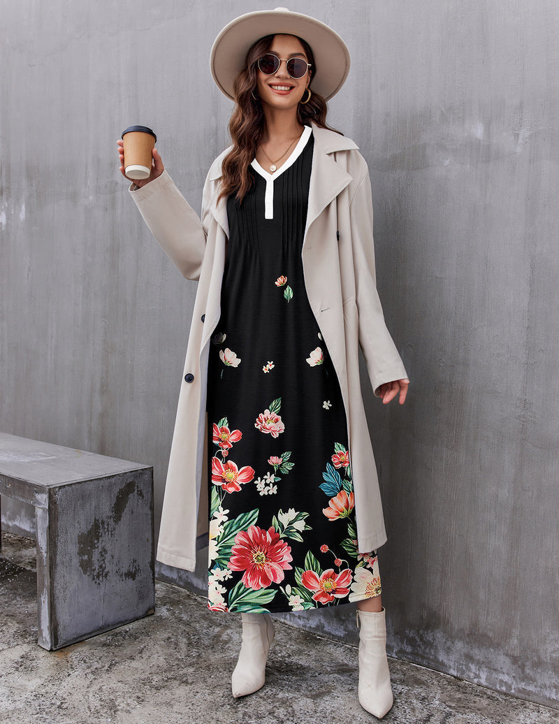 Long Sleeve Front Pleated Nightgown (US Only) Sleepwear & Loungewear - Tophatter Daily Deals