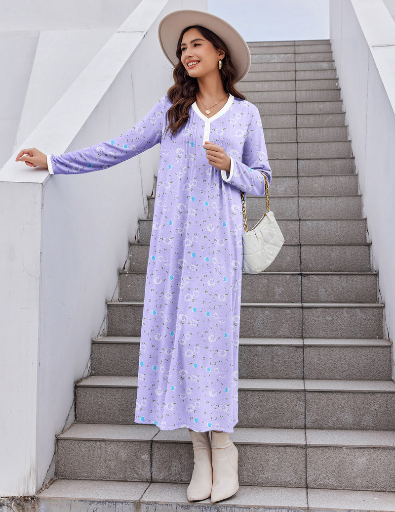 Long Sleeve Front Pleated Nightgown (US Only) Sleepwear & Loungewear - Tophatter Daily Deals
