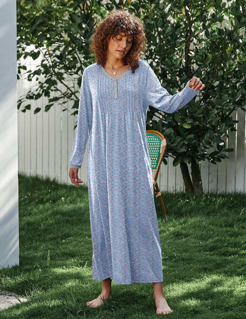 Long Sleeve Front Pleated Nightgown (US Only) Sleepwear & Loungewear - Tophatter Daily Deals