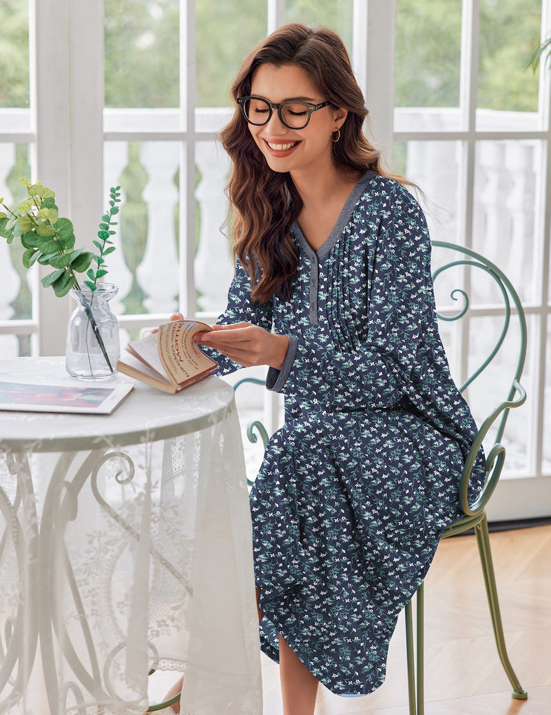 Long Sleeve Front Pleated Nightgown (US Only) Sleepwear & Loungewear - Tophatter Daily Deals