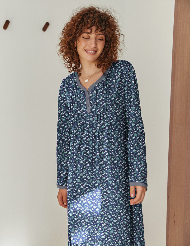 Long Sleeve Front Pleated Nightgown (US Only) Sleepwear & Loungewear - Tophatter Daily Deals