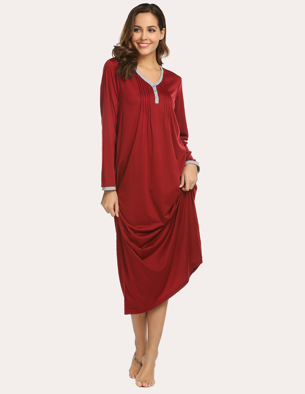Long Sleeve Front Pleated Nightgown (US Only) Sleepwear & Loungewear - Tophatter Daily Deals