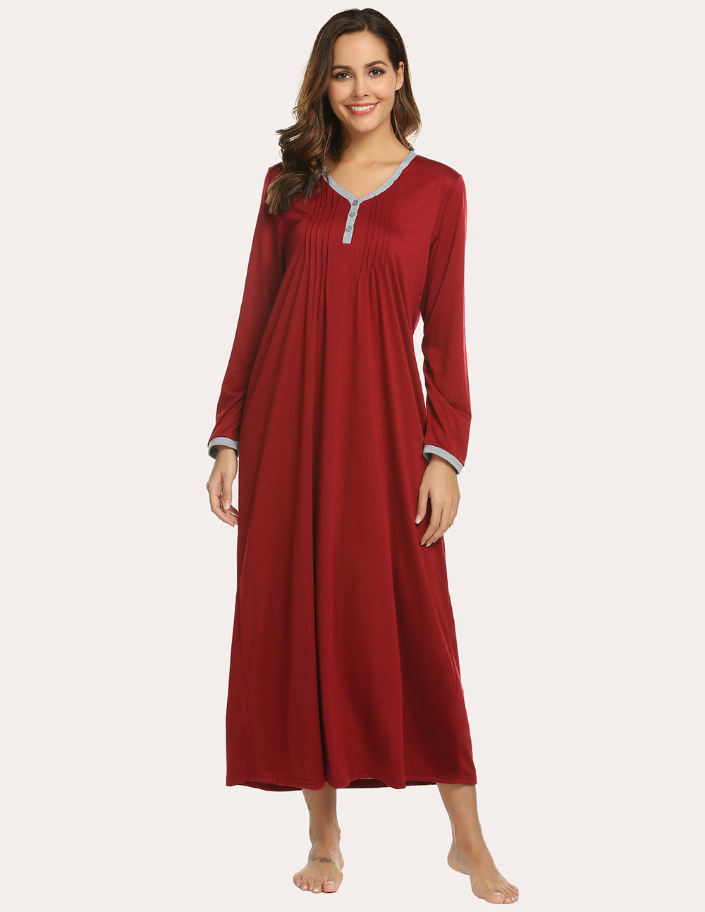 Long Sleeve Front Pleated Nightgown (US Only) Sleepwear & Loungewear - Tophatter Daily Deals
