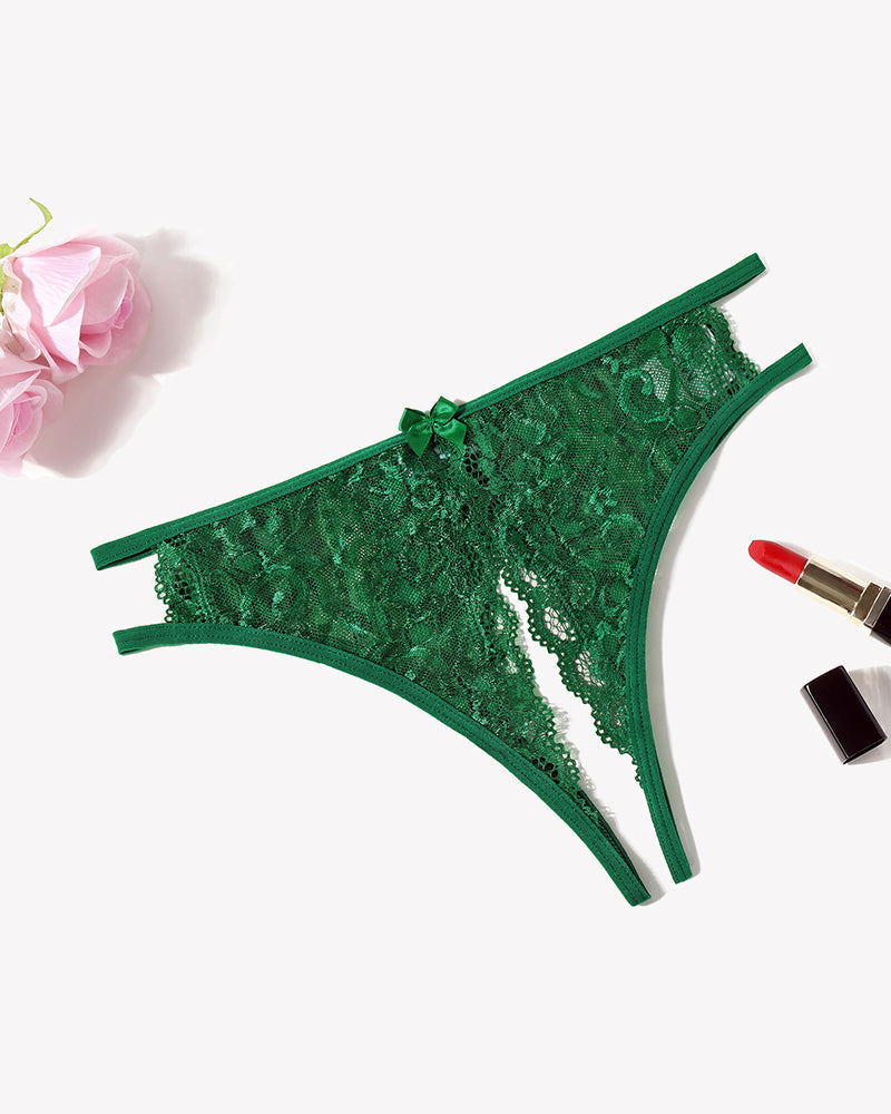 Floral Lace Panties with Bow Green Lingeries-panties - Tophatter Daily Deals