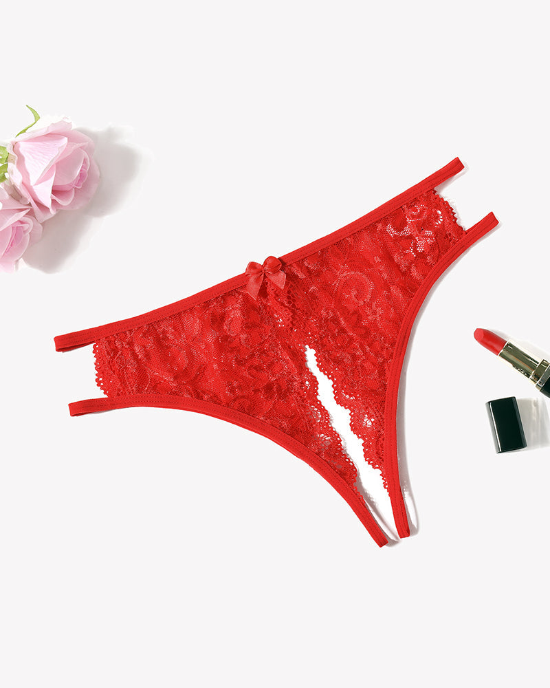 Floral Lace Panties with Bow Red Lingeries-panties - Tophatter Daily Deals