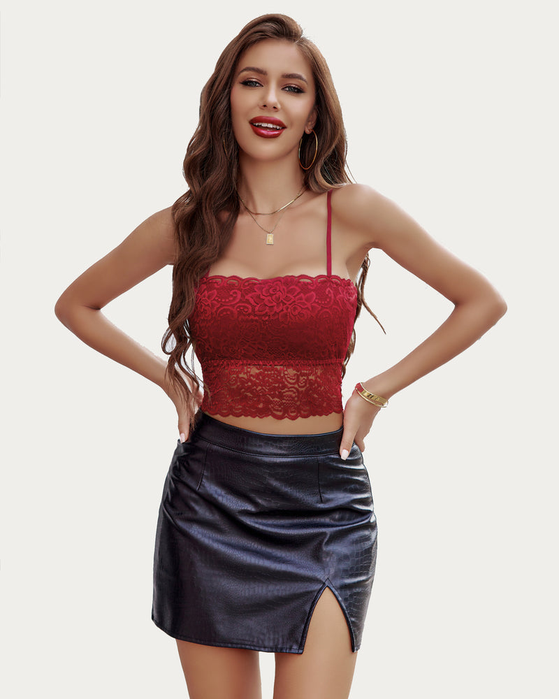 Lace Tank Top Tube Basic Bralette (DE Only) Wine Red Lingeries-Crop tops - Tophatter Daily Deals