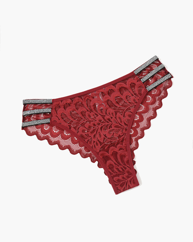 Lace Glitter Panty Wine Red Lingeries-panties - Tophatter Daily Deals