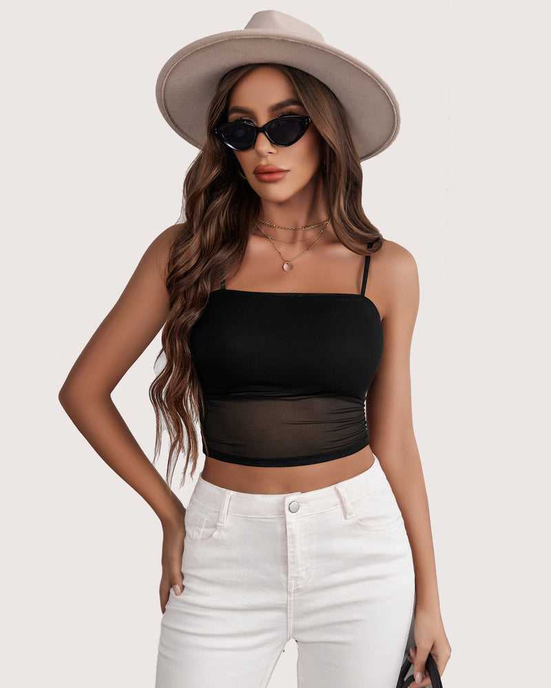 Spaghetti Strap Mesh Tank Top (DE Only) Lingerie Sets-Bras - Tophatter Daily Deals