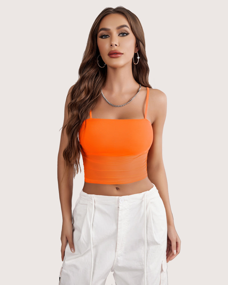 Spaghetti Strap Mesh Tank Top (DE Only) Orange Lingerie Sets-Bras - Tophatter Daily Deals