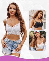 2Packs V Neck Lace Crop Tops Black+White Lingerie Sets-Bras - Tophatter Daily Deals