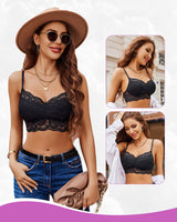 2Packs V Neck Lace Crop Tops Black+Black Lingerie Sets-Bras - Tophatter Daily Deals