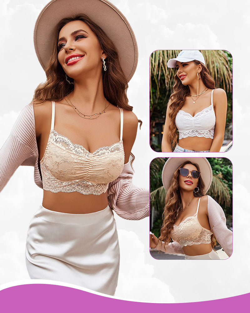 2Packs V Neck Lace Crop Tops White+Beige Lingerie Sets-Bras - Tophatter Daily Deals