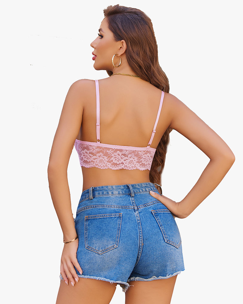 2Packs V Neck Lace Crop Tops Lingerie Sets-Bras - Tophatter Daily Deals