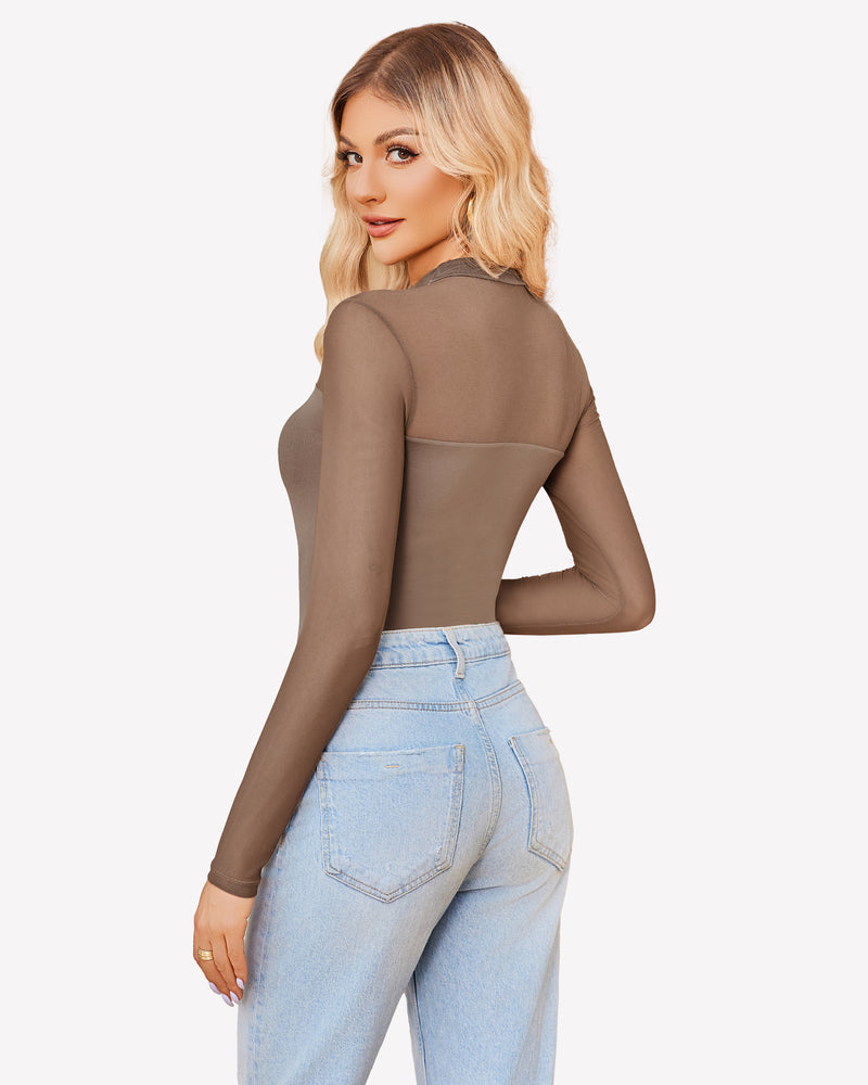 Mock Turtle Neck Sheer Mesh Bodysuit Lingeries-Bodysuits - Tophatter Daily Deals