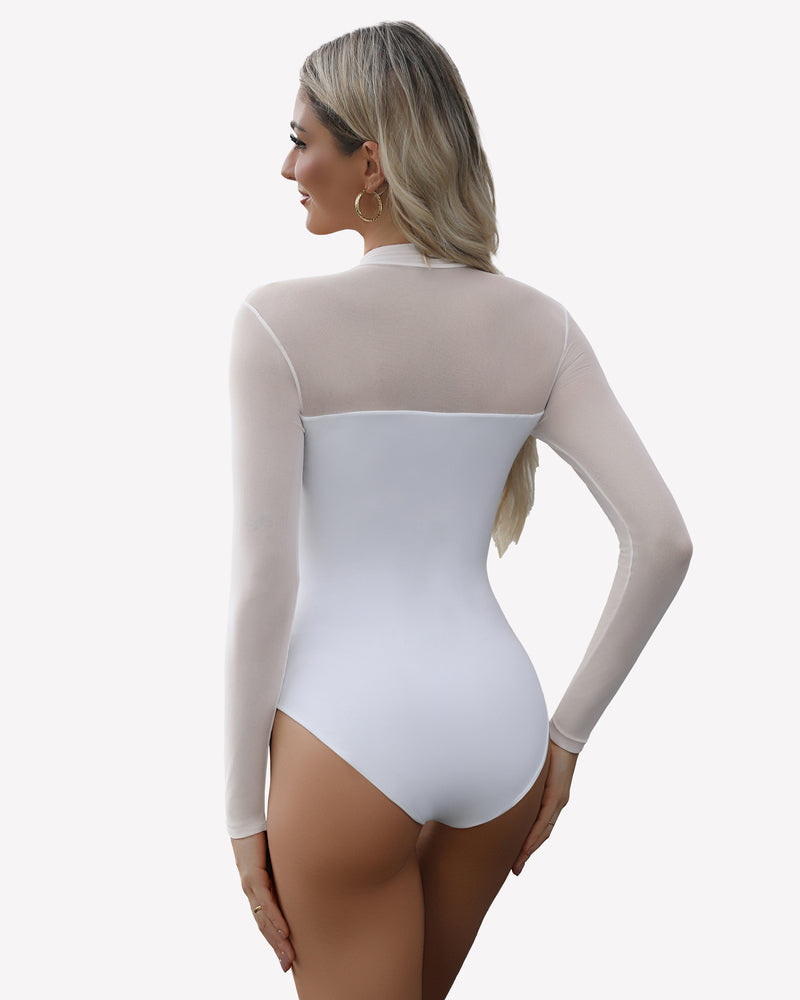 Mock Turtle Neck Sheer Mesh Bodysuit Lingeries-Bodysuits - Tophatter Daily Deals