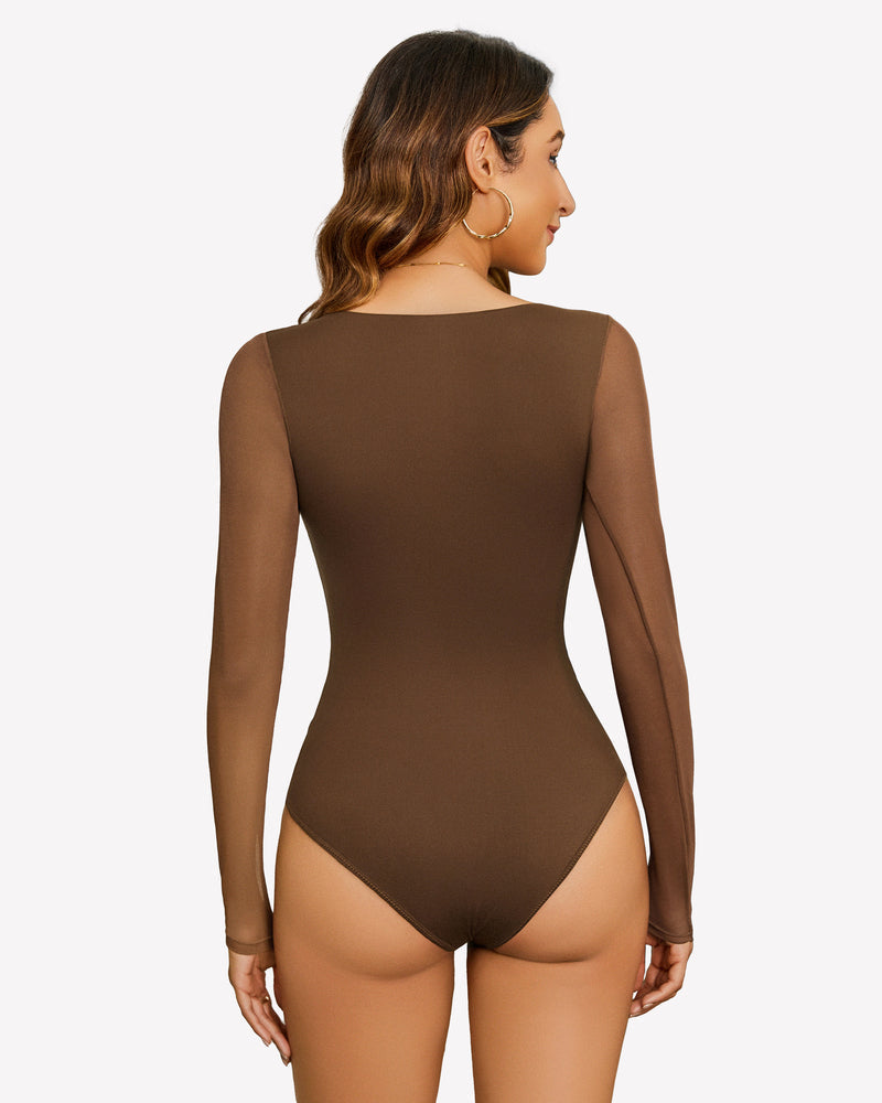 Square Neck One Piece Mesh Leotard Tops Shaperwear-bodysuit - Tophatter Daily Deals