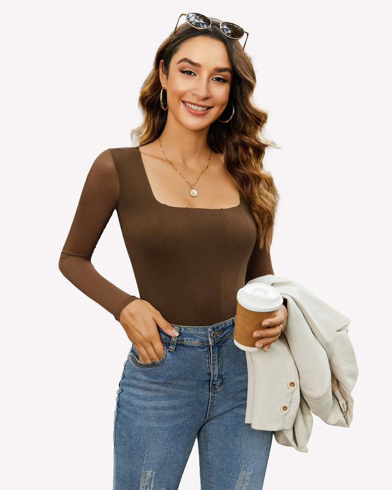 Square Neck One Piece Mesh Leotard Tops Shaperwear-bodysuit - Tophatter Daily Deals