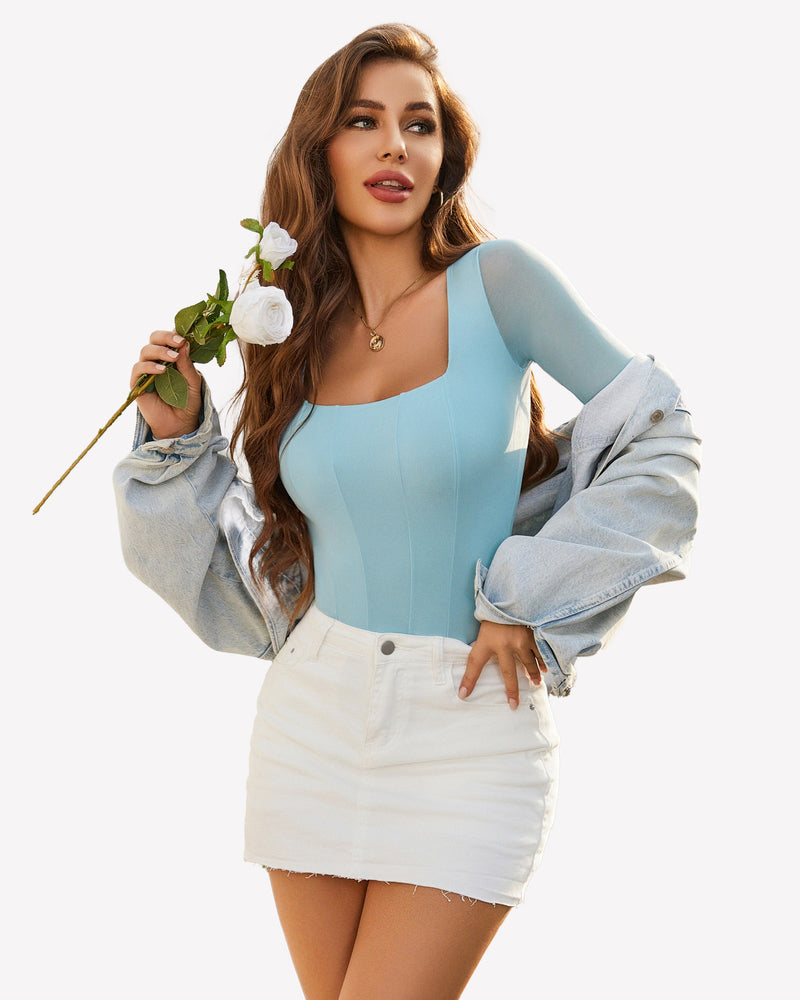 Square Neck One Piece Mesh Leotard Tops Shaperwear-bodysuit - Tophatter Daily Deals