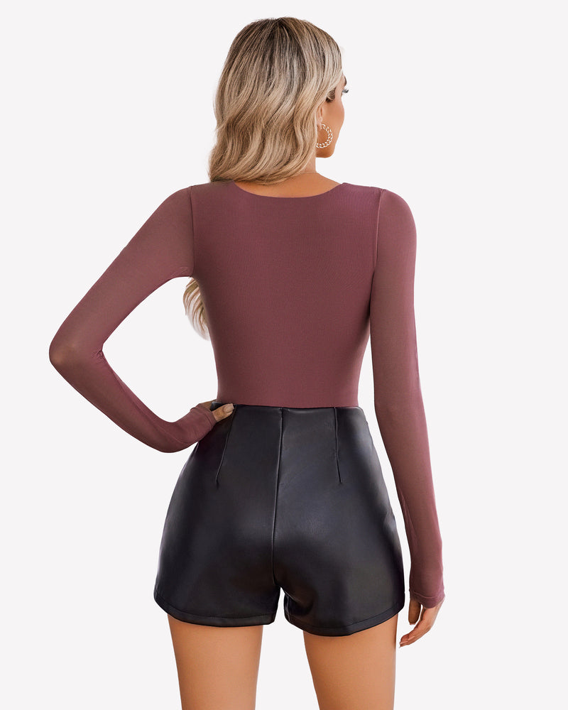 Square Neck One Piece Mesh Leotard Tops Shaperwear-bodysuit - Tophatter Daily Deals