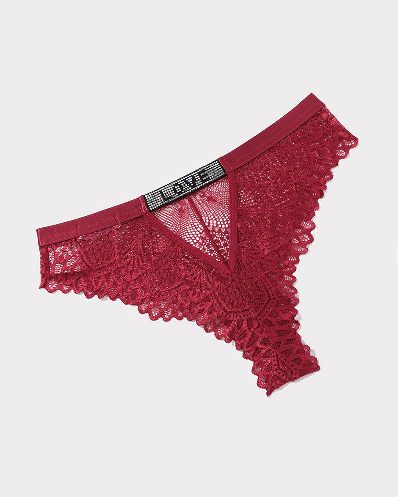 Lace Rhinestone Panty Dark Red Lingeries-panties - Tophatter Daily Deals