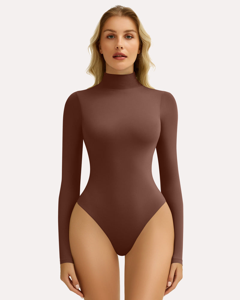 High Neck Snap Closure Soft Bodysuit Shapewear Brown Shaperwear-bodysuit - Tophatter Daily Deals