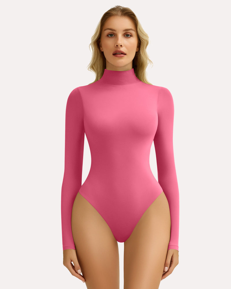High Neck Snap Closure Soft Bodysuit Shapewear Rose Red Shaperwear-bodysuit - Tophatter Daily Deals