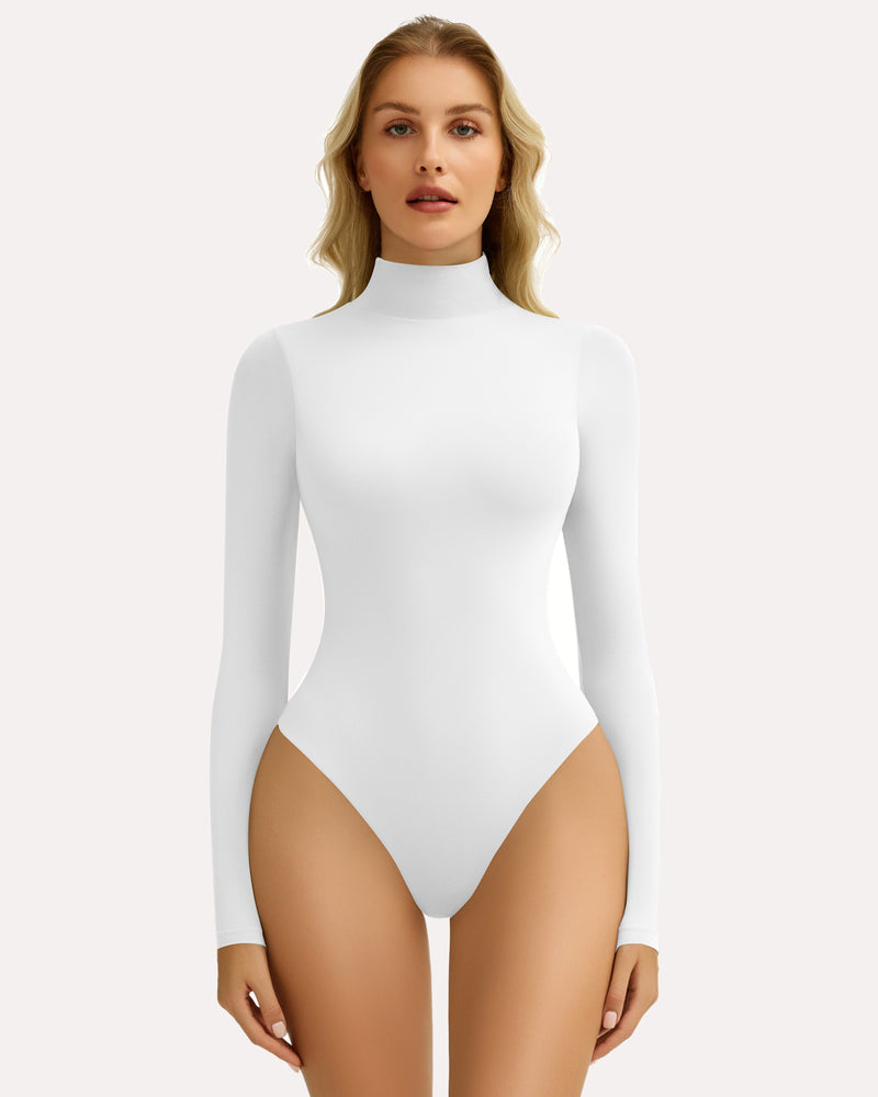 High Neck Snap Closure Soft Bodysuit Shapewear White Shaperwear-bodysuit - Tophatter Daily Deals