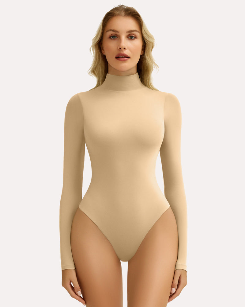 High Neck Snap Closure Soft Bodysuit Shapewear Khaki Shaperwear-bodysuit - Tophatter Daily Deals