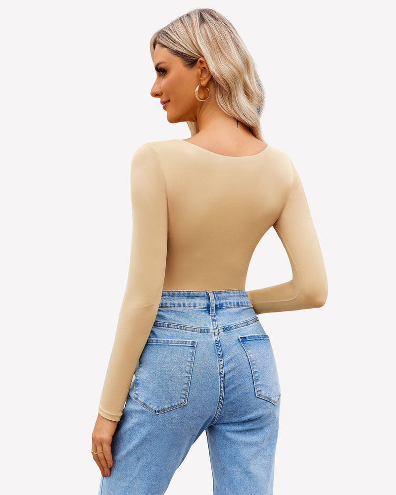 Double Lined Square Neck BodySuit Tops Shaperwear-bodysuit - Tophatter Daily Deals