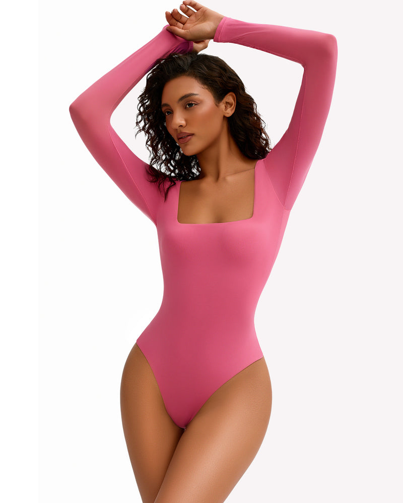 Double Lined Square Neck BodySuit Tops Shaperwear-bodysuit - Tophatter Daily Deals