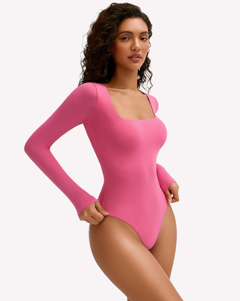Double Lined Square Neck BodySuit Tops Shaperwear-bodysuit - Tophatter Daily Deals