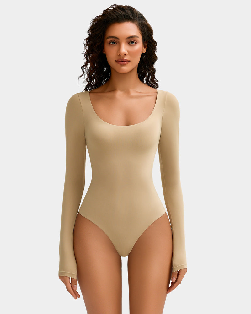 Scoop Neck Bodysuit Shapewear Going Out Tops Khaki Shaperwear-bodysuit - Tophatter Daily Deals