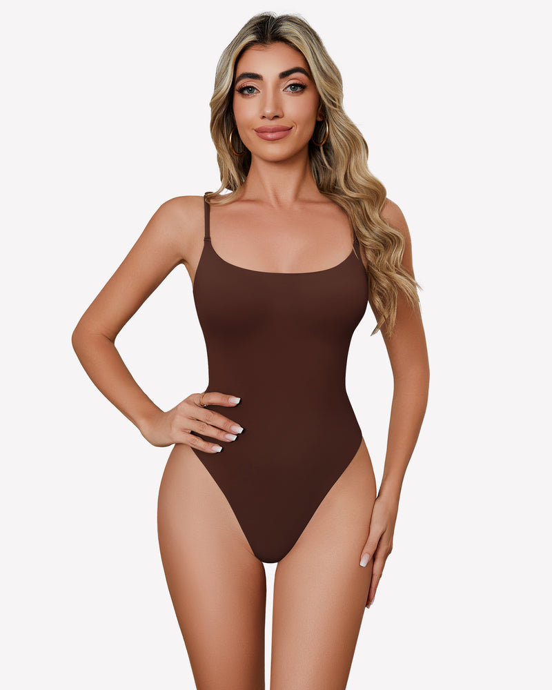 Square Neck Caim Bodysuit Brown Shaperwear-bodysuit - Tophatter Daily Deals