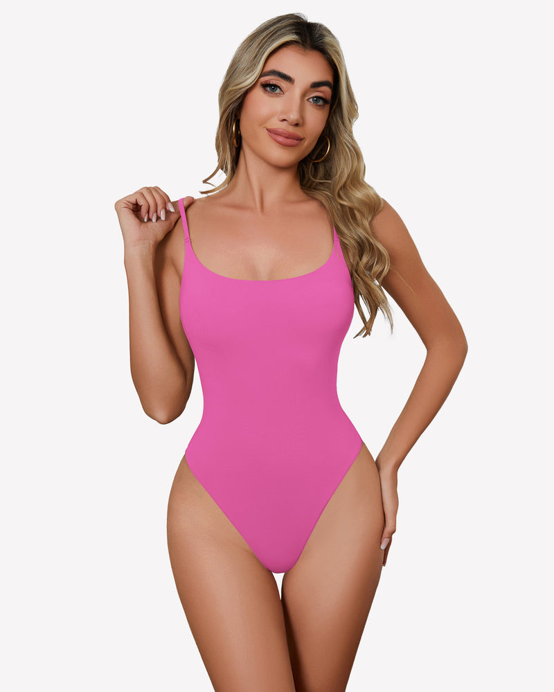 Square Neck Caim Bodysuit Peach Coral Shaperwear-bodysuit - Tophatter Daily Deals