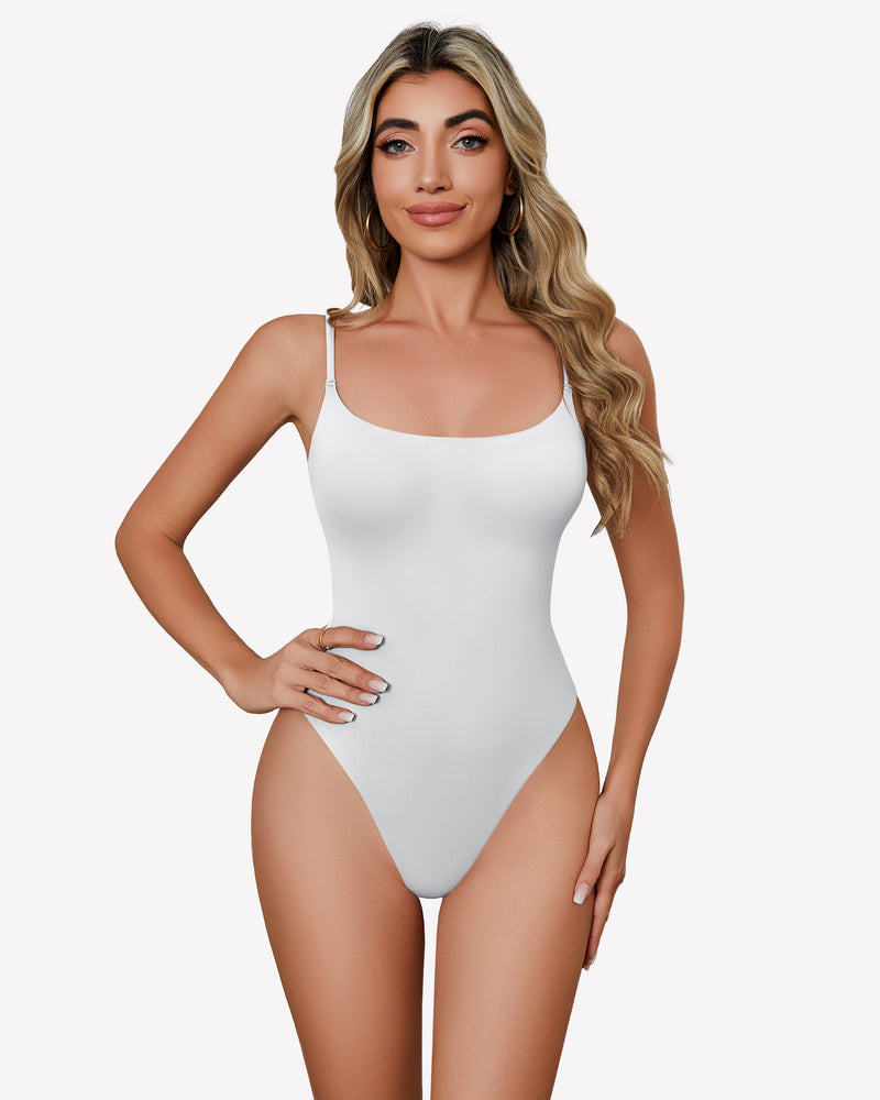 Square Neck Caim Bodysuit White Shaperwear-bodysuit - Tophatter Daily Deals