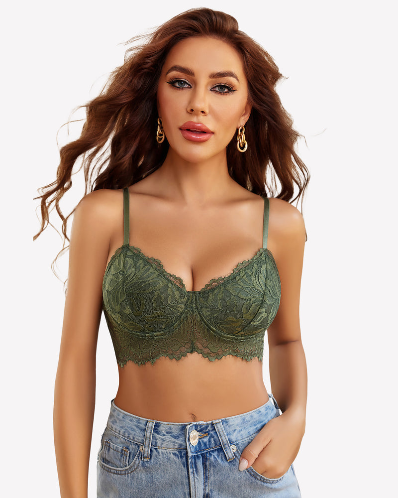 Corset Bustier Top with Underwired Green Lingerie Sets-Bras - Tophatter Daily Deals