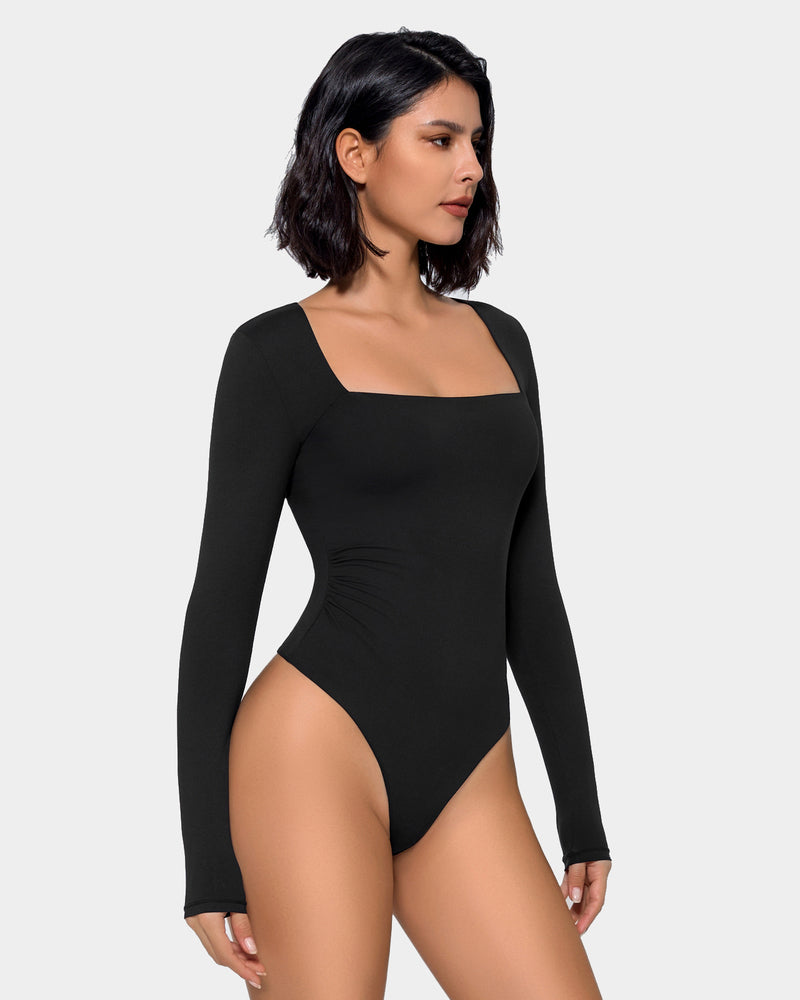 Square Neck Double Lined Shapewear Bodysuit Shaperwear-bodysuit - Tophatter Daily Deals