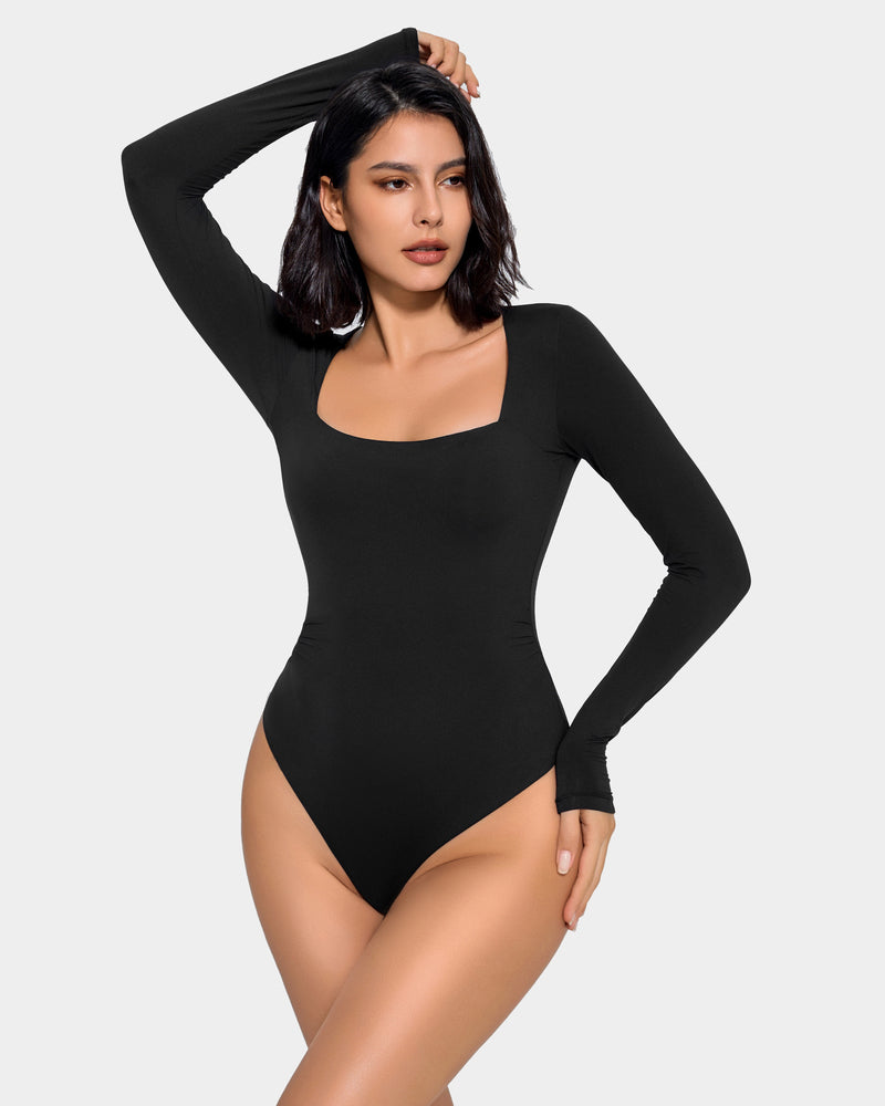 Square Neck Double Lined Shapewear Bodysuit Shaperwear-bodysuit - Tophatter Daily Deals