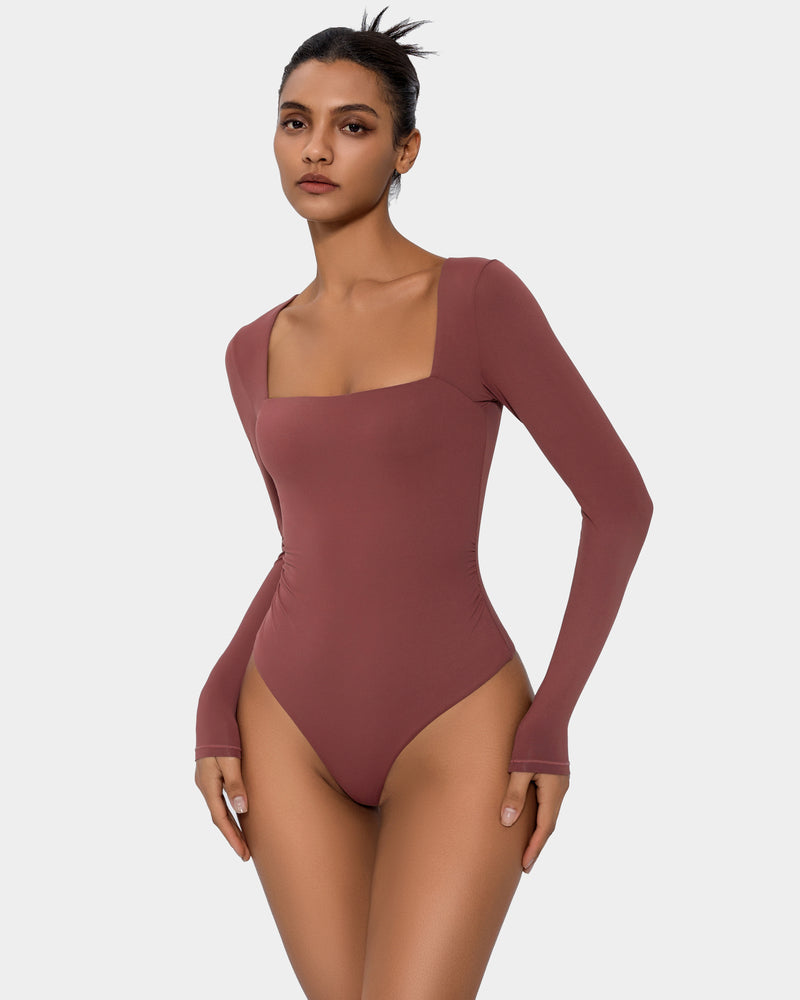 Square Neck Double Lined Shapewear Bodysuit Fuchsia Shaperwear-bodysuit - Tophatter Daily Deals