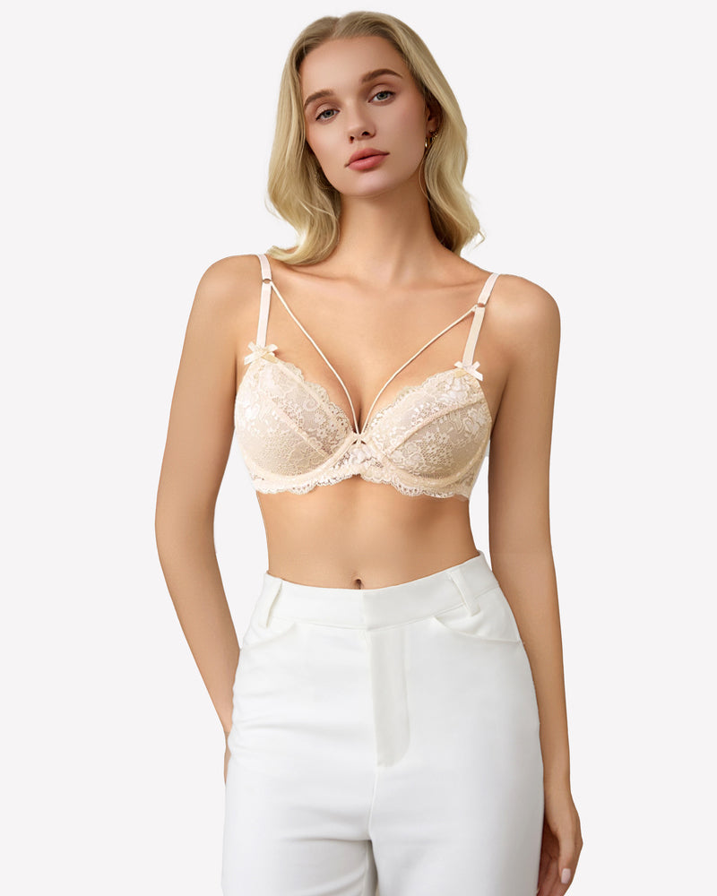Lace Unlined Strappy Bras Champagne Lingerie Sets-Bras - Tophatter Daily Deals