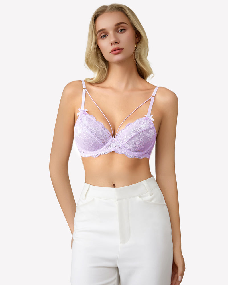 Lace Unlined Strappy Bras Light Purple Lingerie Sets-Bras - Tophatter Daily Deals
