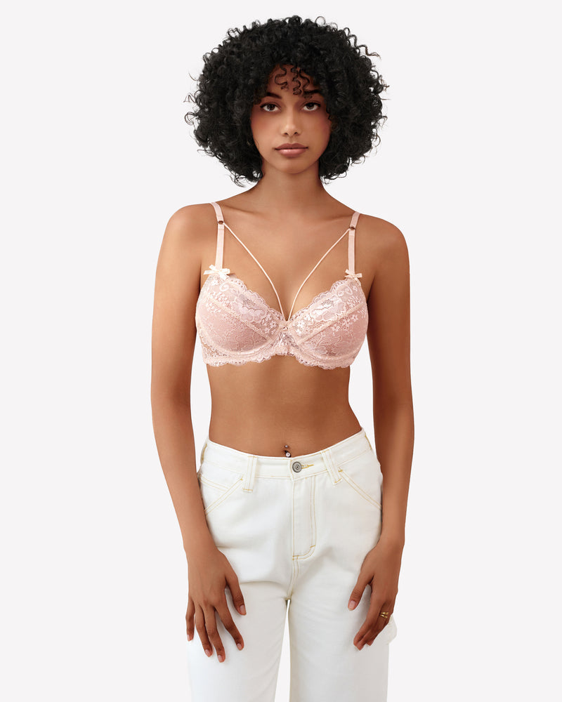 Lace Unlined Strappy Bras Light Pink Lingerie Sets-Bras - Tophatter Daily Deals