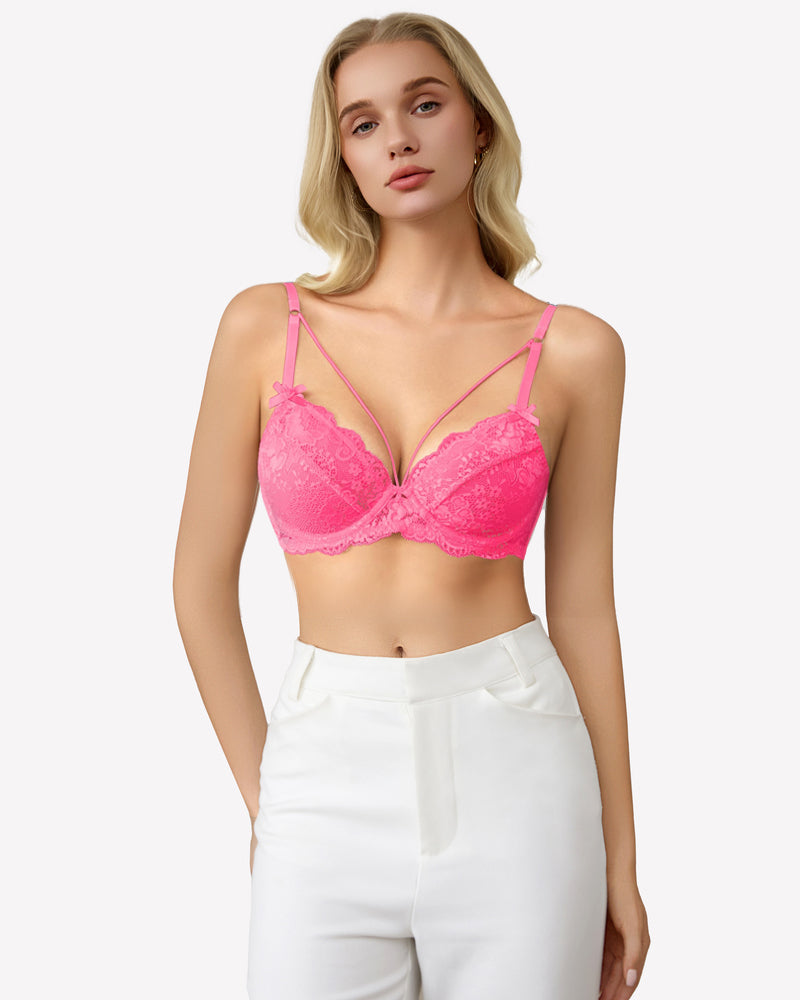 Lace Unlined Strappy Bras Rose Red Lingerie Sets-Bras - Tophatter Daily Deals