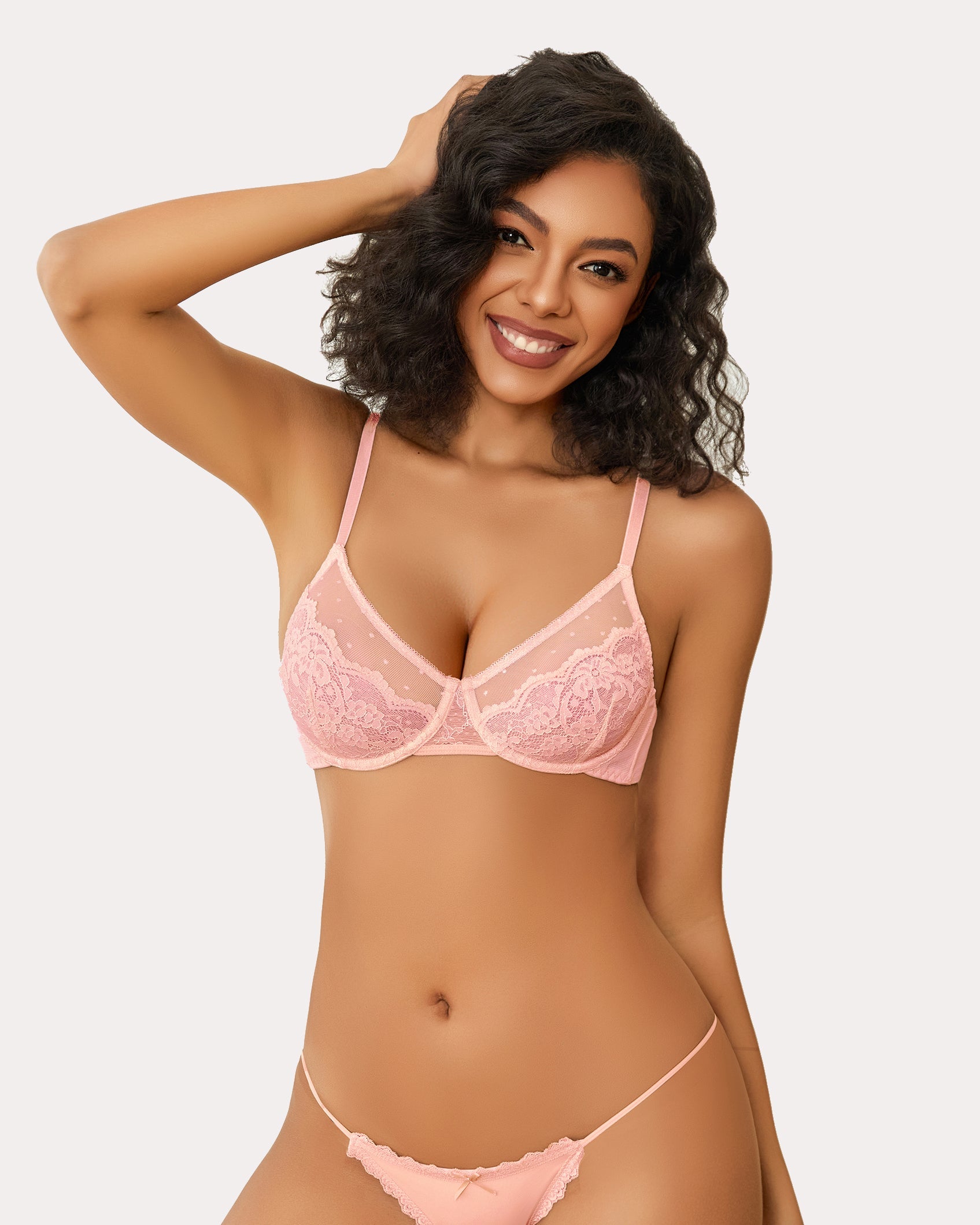 Minimizer Bras Sheer Balconette Pink Lingerie Sets-Bras - Tophatter Daily Deals